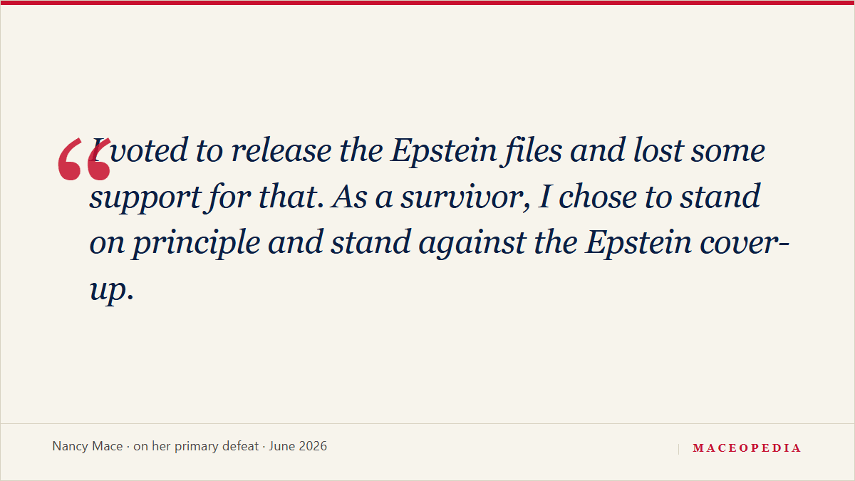 After Mace finishes fifth in the governor's primary, a circulating post-election essay calls her collapse 'years in the making', Mace blames her Epstein-files vote: image 2