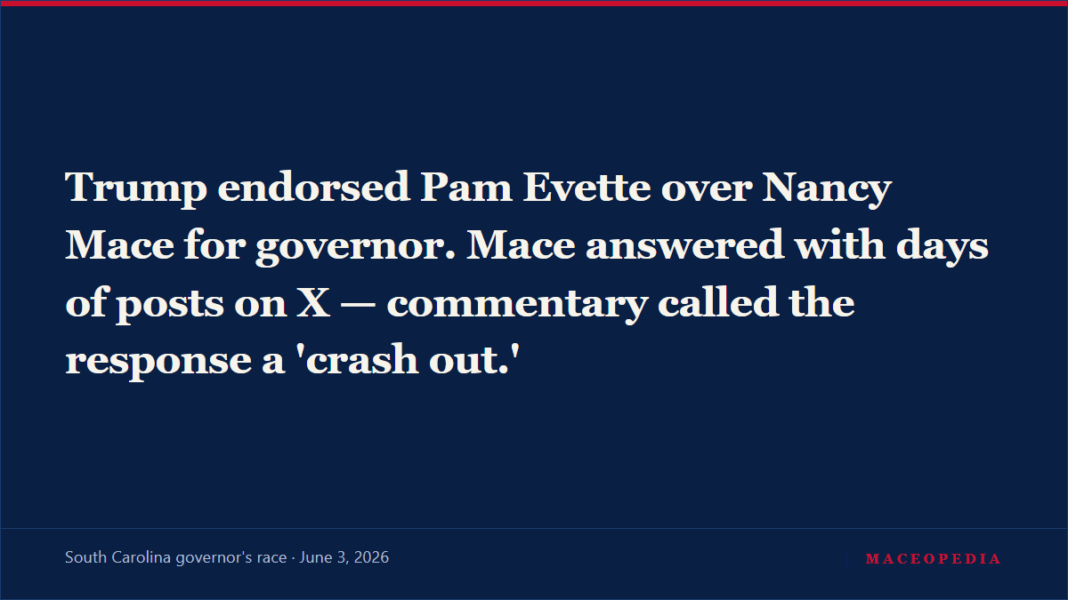 After Trump endorses Pam Evette over her for governor, Mace floods X for days, a Farron Balanced commentary dubs the response a 'crash out': image 1