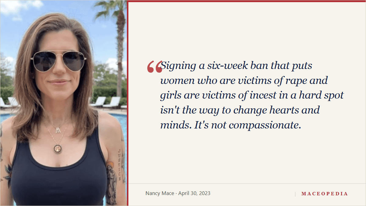 Mace says DeSantis six-week abortion ban 'isn't the way to change hearts and minds. It's not compassionate.': image 1