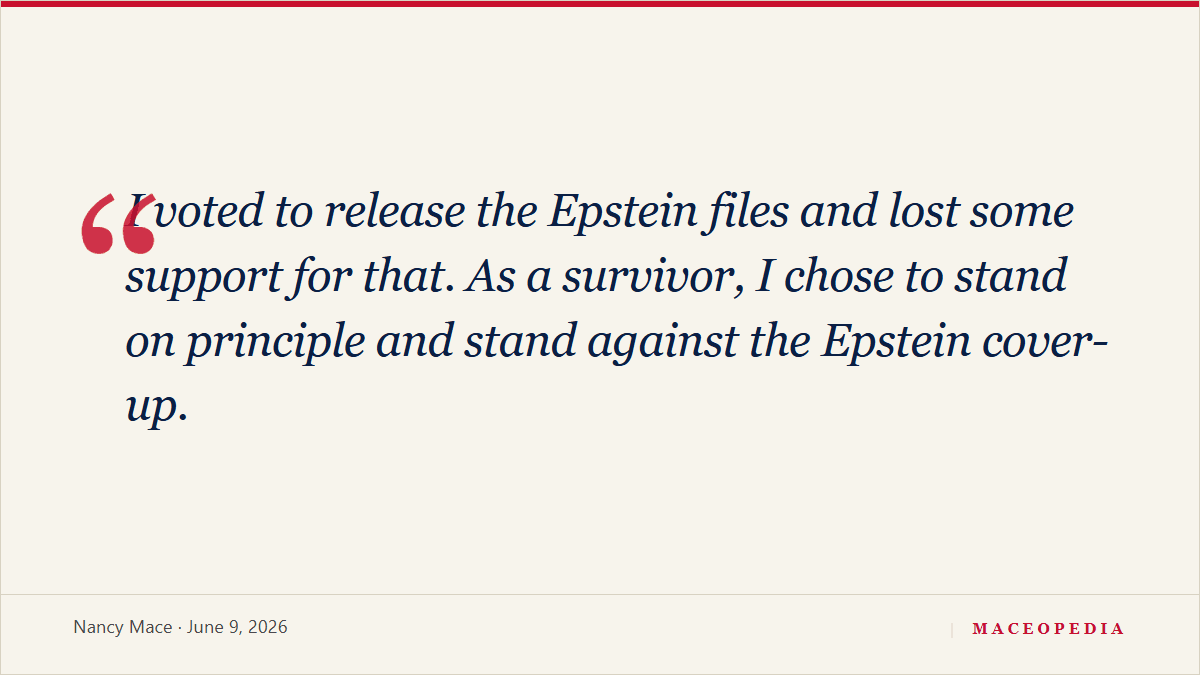 Mace concedes fifth place: "I voted to release the Epstein files and lost some support for that": image 1