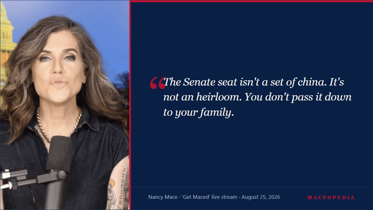 Branded quote card: 'The Senate seat isn't a set of china. It's not an heirloom. You don't pass it down to your family.'
