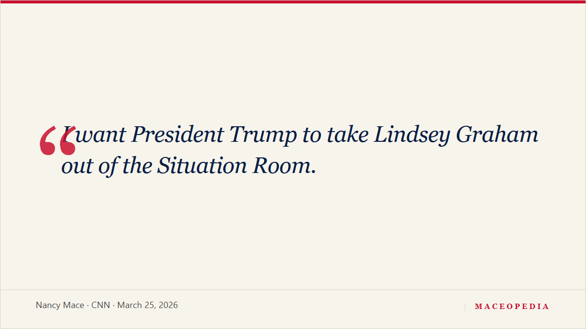 Mace's call for Trump to remove Graham from the Situation Room, rendered as a Maceopedia quote card