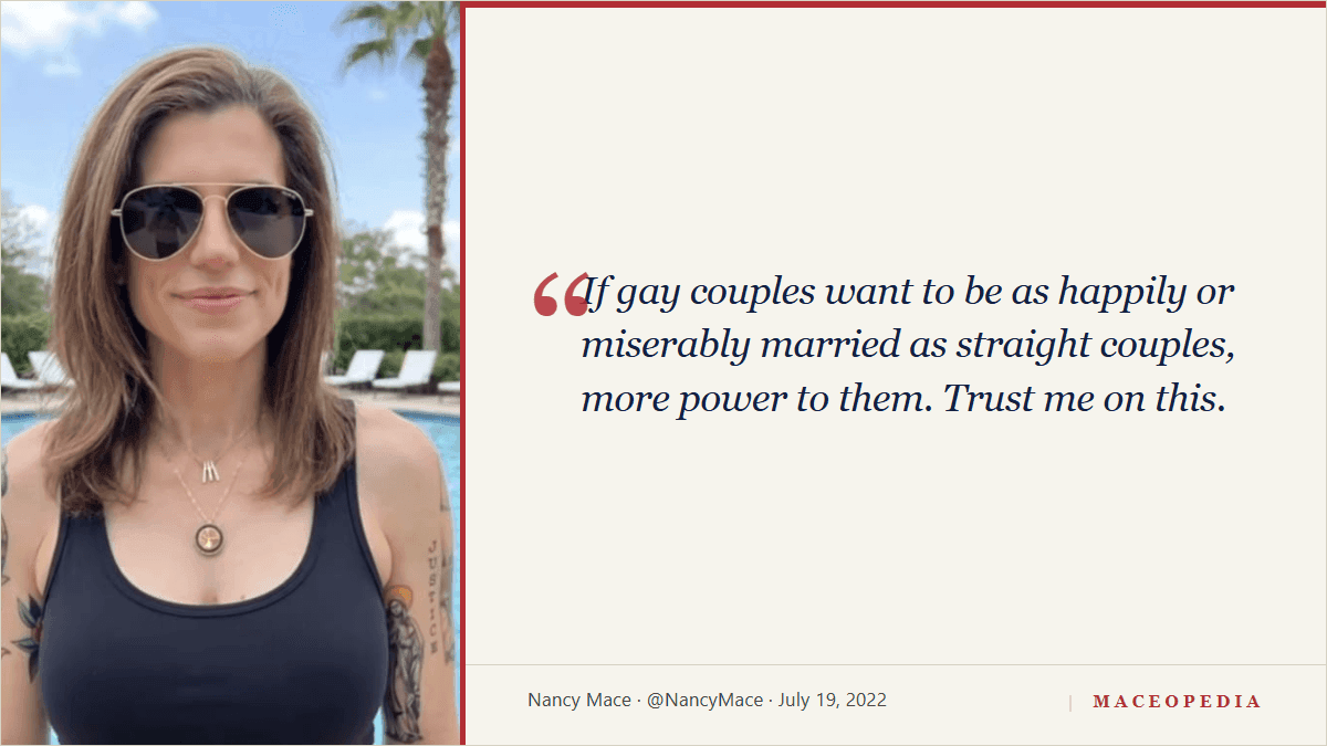 Mace on Respect for Marriage Act: 'If gay couples want to be as happily or miserably married as straight couples, more power to them': image 1