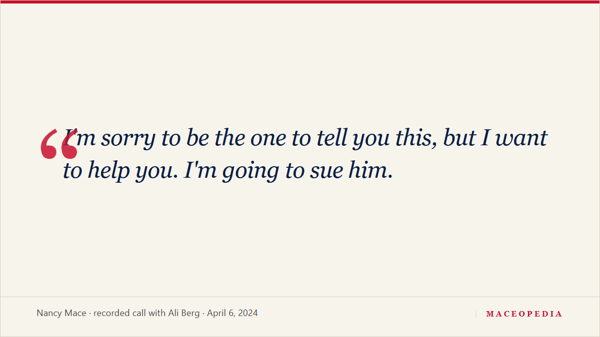 On her first recorded call with Ali Berg, Mace lays out a civil suit against Patrick Bryant: 'He can sell a building or two, settle, be done' and accusers 'can get 150 K each': image 3