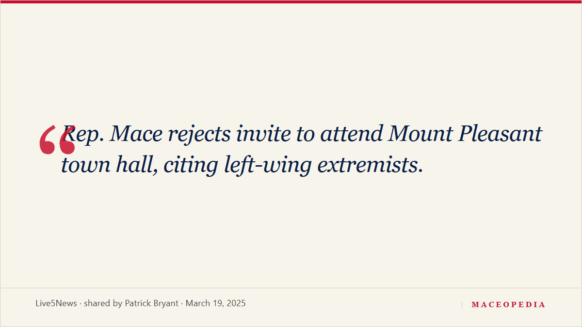 Patrick Bryant shares Live5 report: Mace declines Mount Pleasant town hall, citing 'left-wing extremists': image 1
