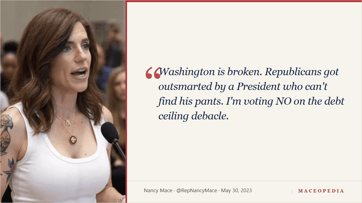 Mace announces debt ceiling 'no' vote: 'Republicans got outsmarted by a President who can't find his pants': image 1