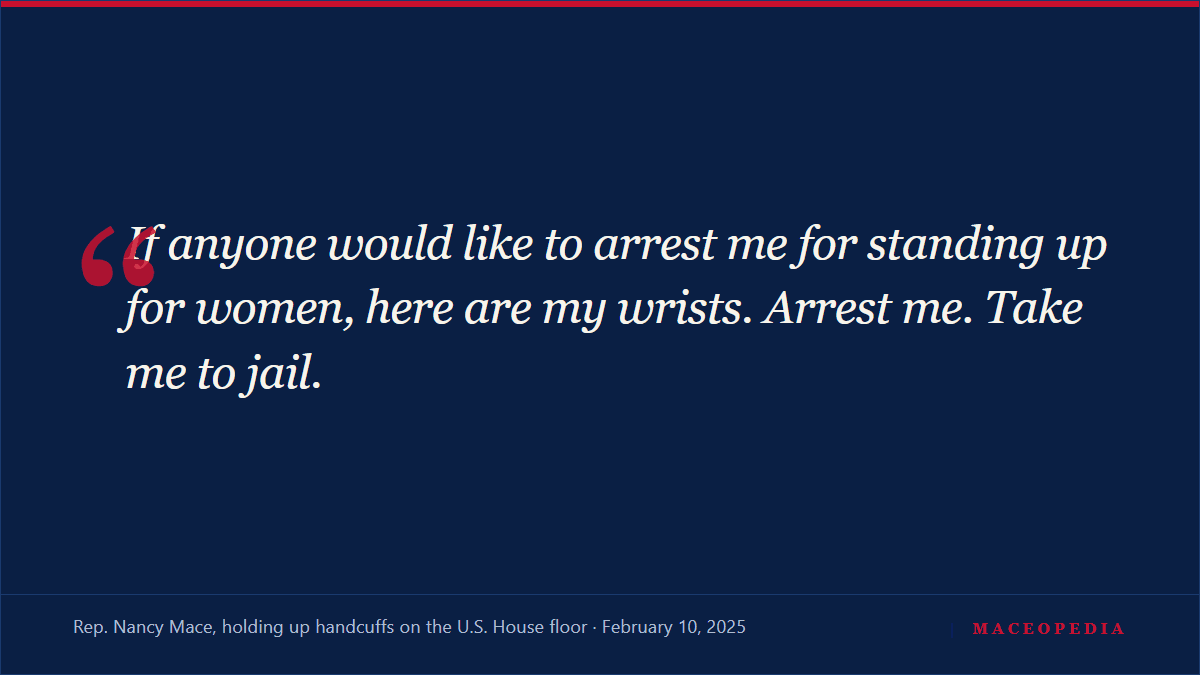 "Arrest me. Take me to jail." Mace brings handcuffs to the House floor: image 1