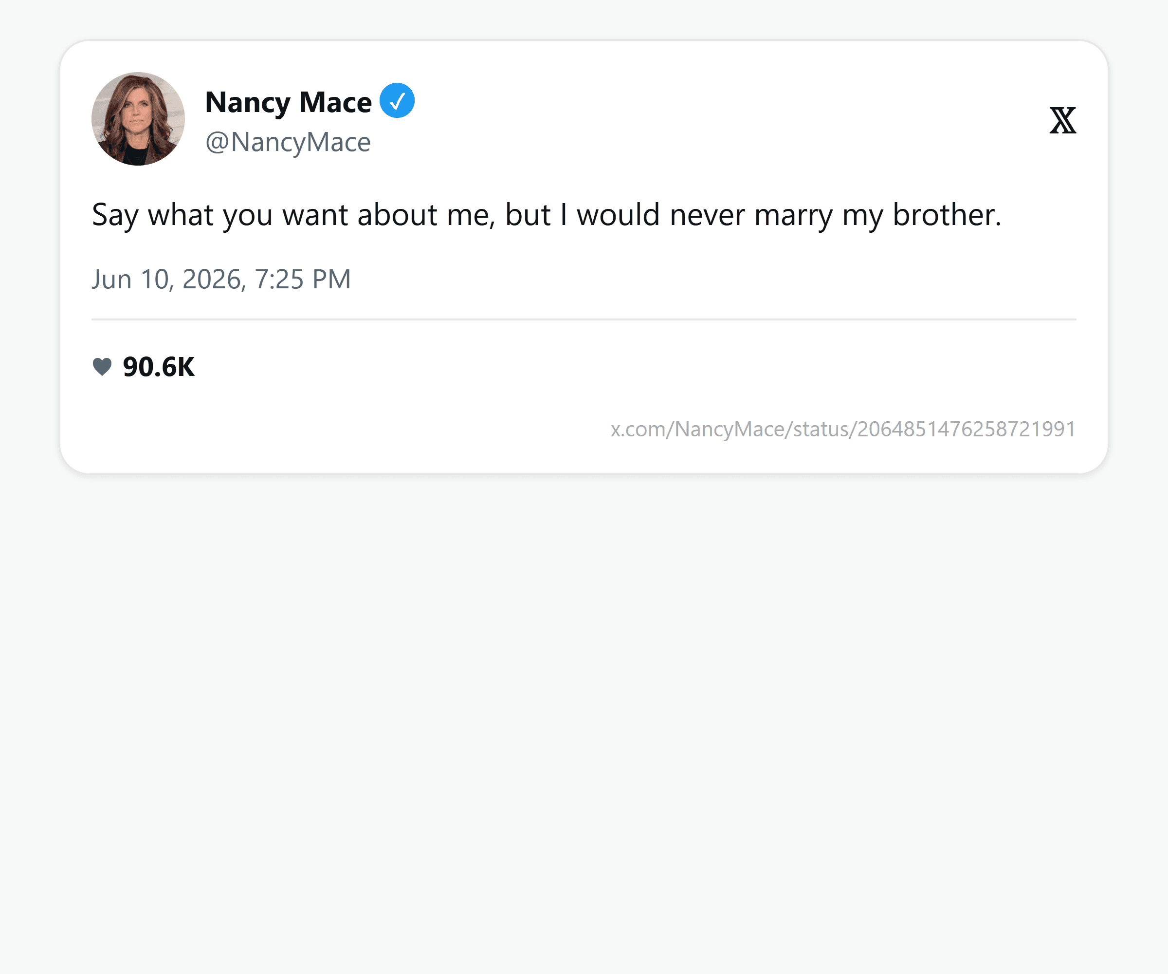 Mace's reply to Ilhan Omar: "Say what you want about me, but I would never marry my brother."