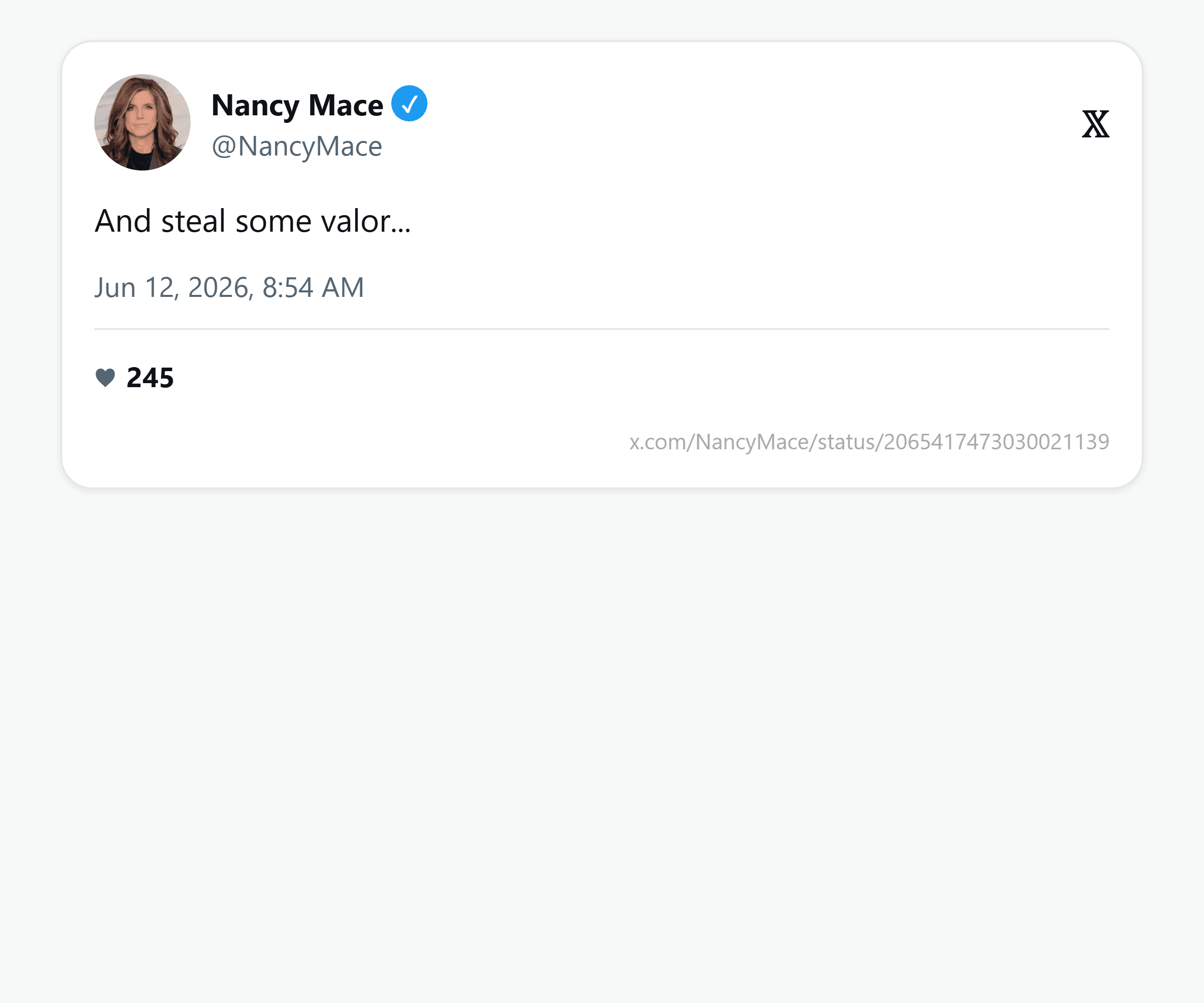Mace's June 12 reply: "And steal some valor..."