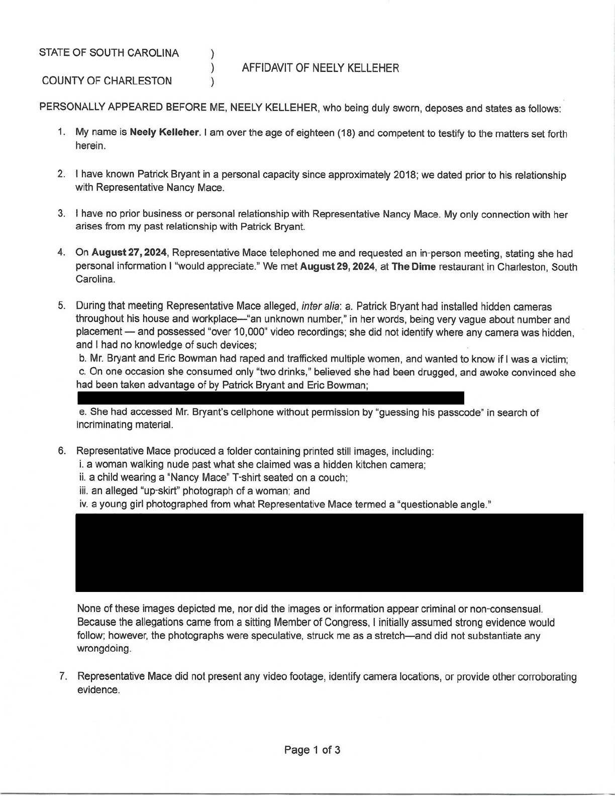 Affidavit of Neely Kelleher, page 1: she swears Mace said she accessed Bryant’s phone by “guessing his passcode.”