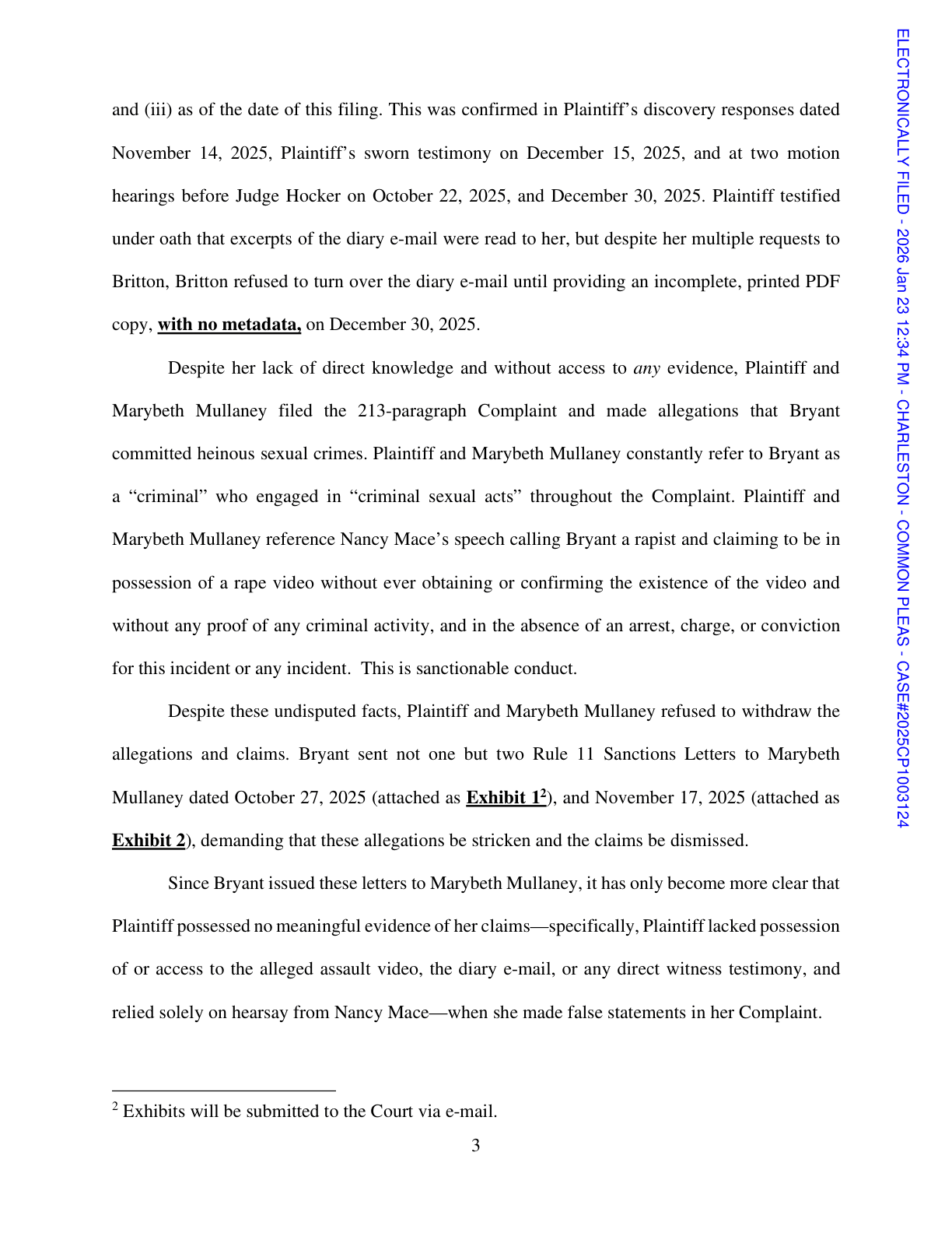 Motion for Sanctions page 3, Britton withheld the diary email until December 30 2025