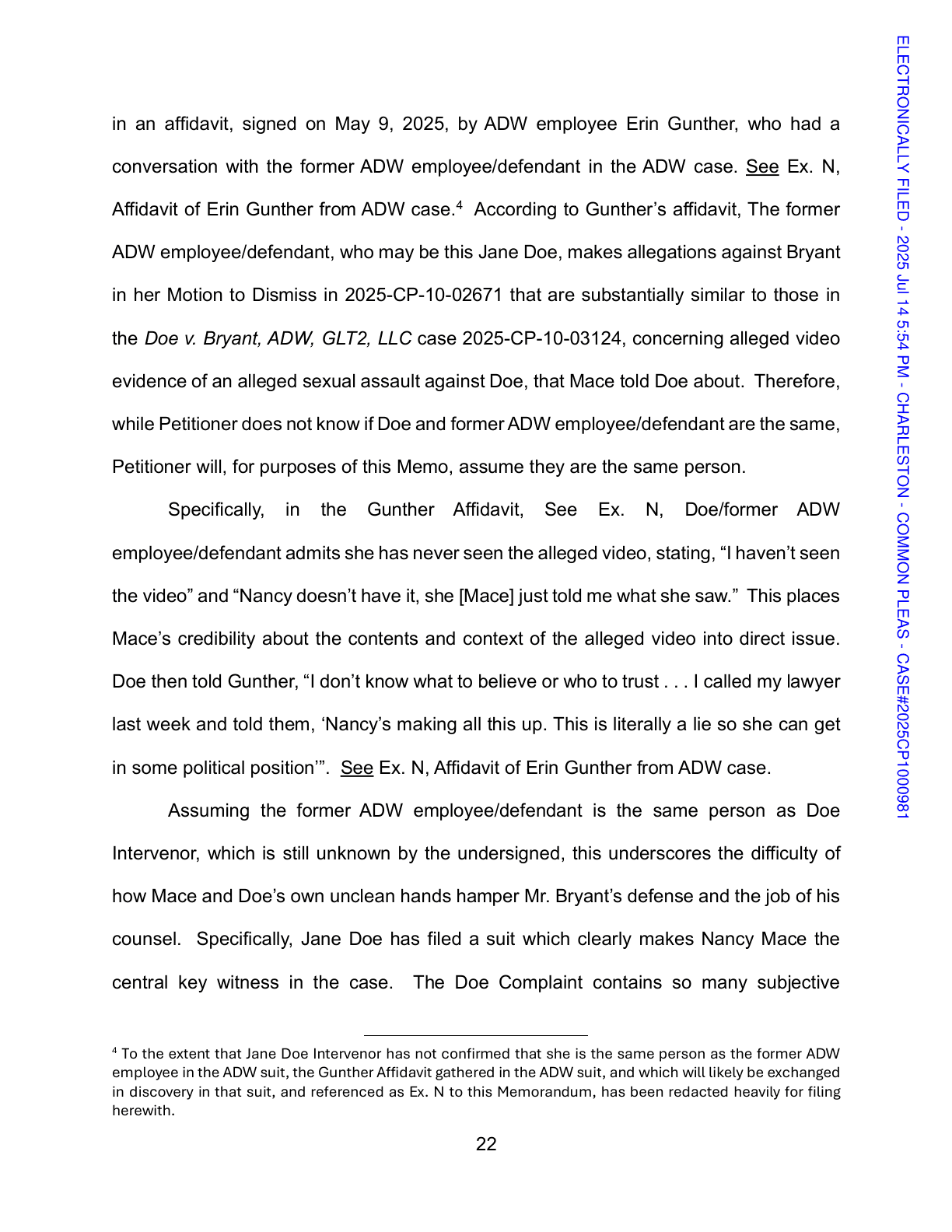 Berg's February 2025 phone call to Erin Gunther