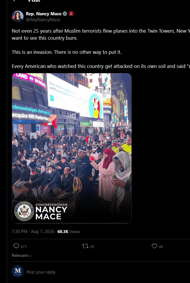 Nancy Mace calls every Muslim holding public office a 'trojan horse': image 1